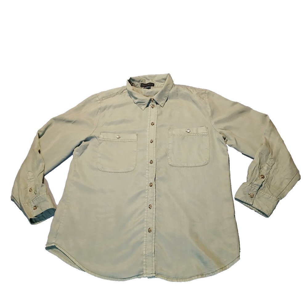 Sanctuary Womens Tencel Boyfriend Shirt Medium Olive Green Button Up